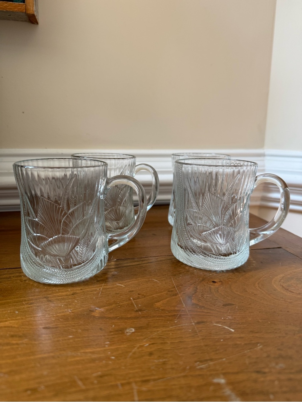 Vintage Arcorc France Glass Canterbury Crocus Etched Mugs Set of 4 cottagecore